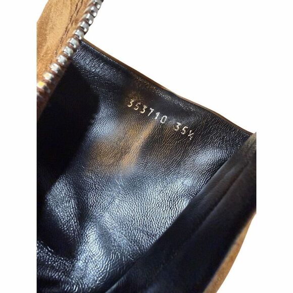 Gucci Claudie Suede Platform Ankle Boots Brown Zip Block Heel 35.5 - Picture 11 of 11